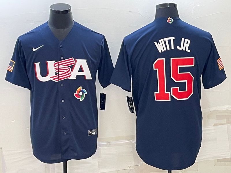 Men 2023 World Cub USA #15 Witt jr Blue Nike MLB Jersey6